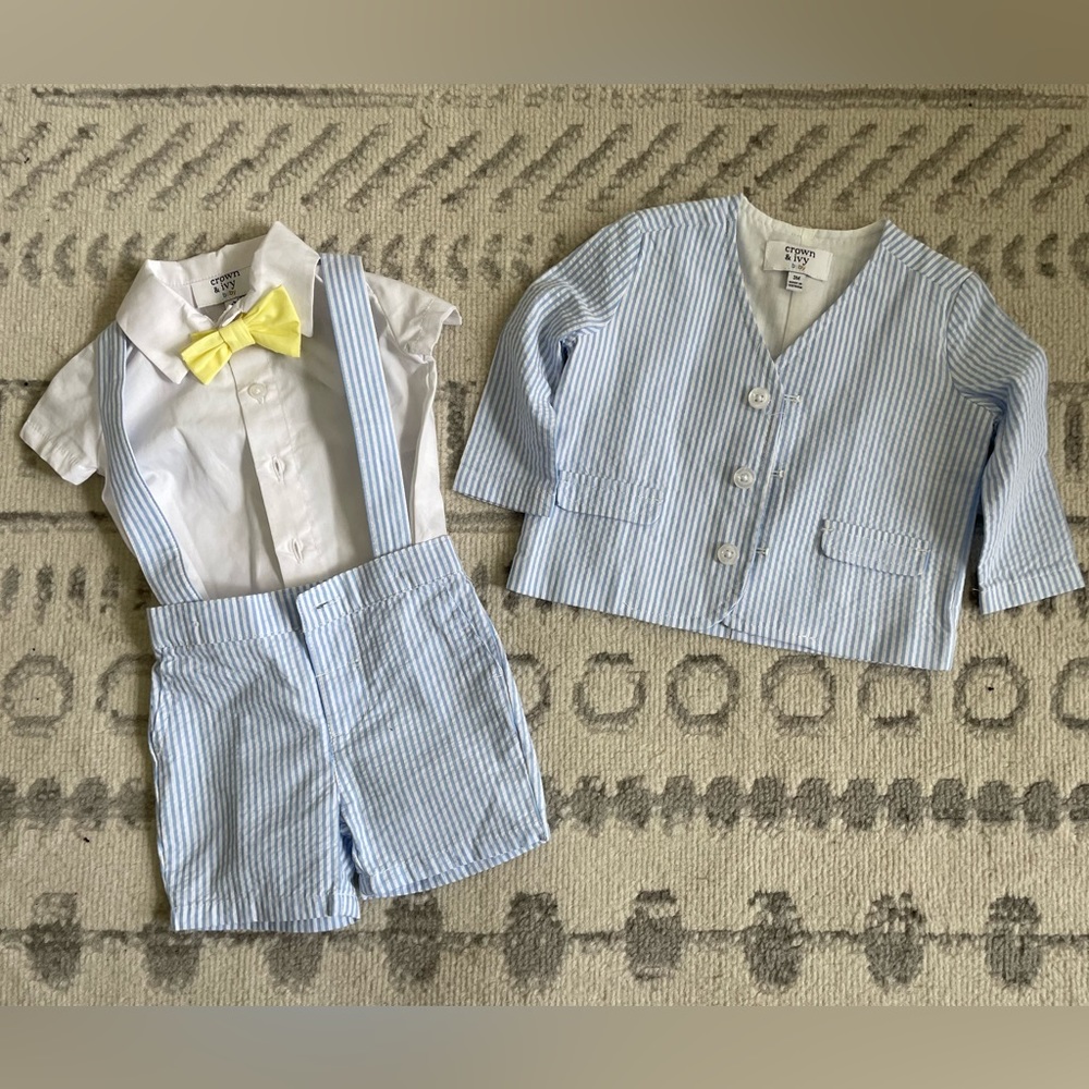 Blue/white seersucker crown and Ivy 3 piece outfit, 3m